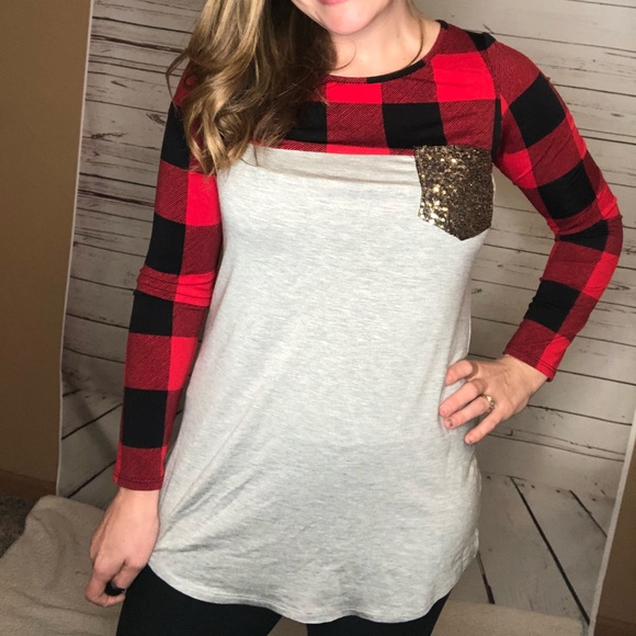 Plaid Sequin Pocket Shirt - Picture 3 of 4